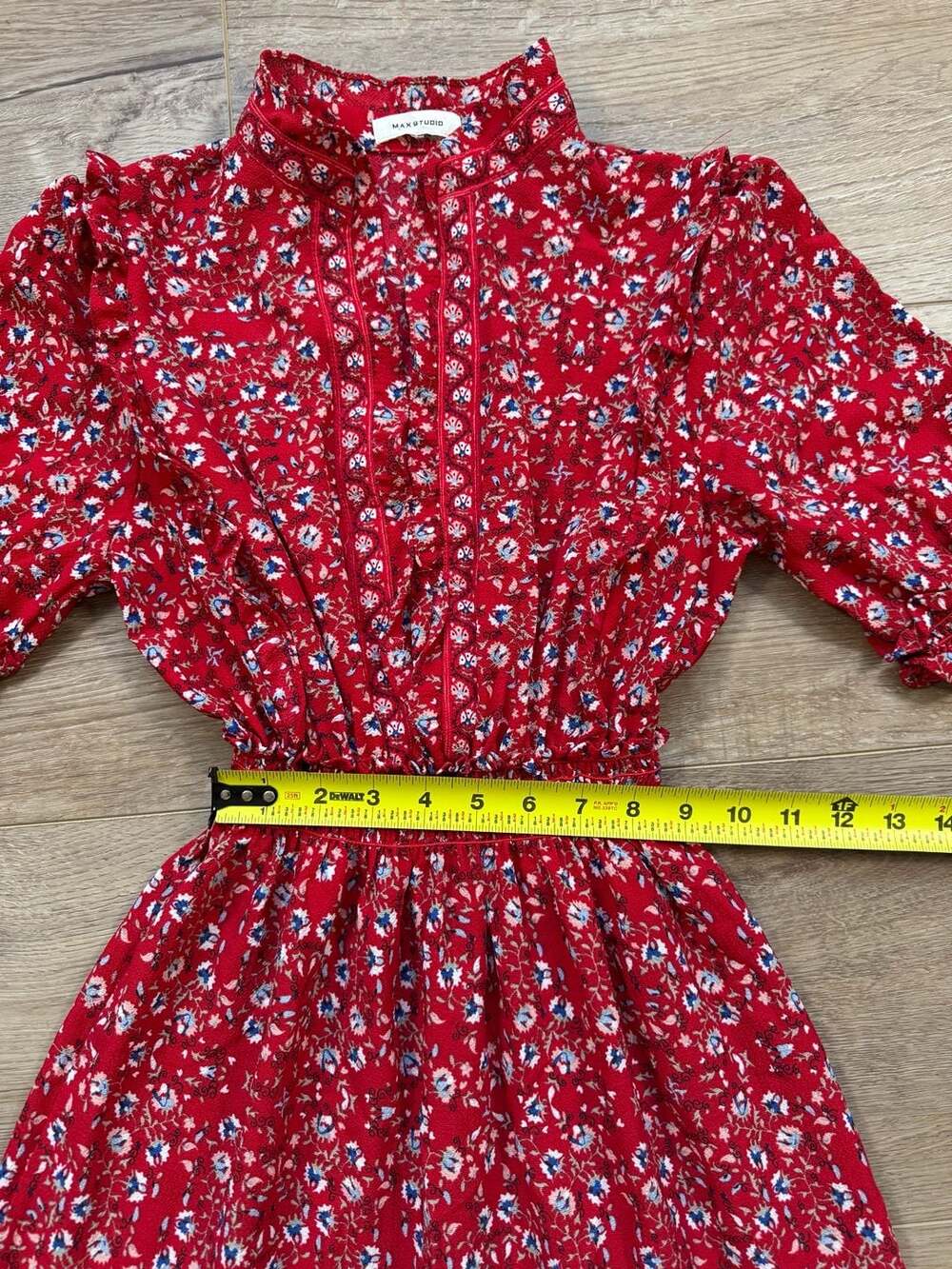 Max Studio Red Floral Tiered Maxi Dress Smocked Waist Boho Cottagecore S - Picture 6 of 14